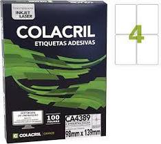 Etiqueta Colacril Ca 4389 4 por Folha 98mmx139mm com 100 folhas