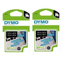 Etiqueta DYMO Authentic D1 12 mm x 7 m, impressão preta em branco, pacote com 2