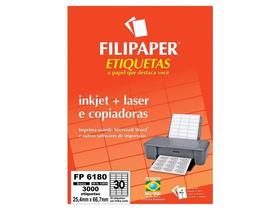 Etiqueta Inkjet+Laser FP 6180, 25,4x66,7mm, 30 ETIQ. POR FL./ 3.000 ETIQ./ 100 FL./ Filipaper 04406