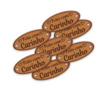 Etiqueta material sintético 3.5x1.5 Cm Feito Com Carinho Oval Marrom 30 Unid