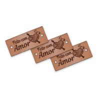 Etiqueta material sintético 4.0x1.5 Cm Feito Com Amor Marrom 30 Unid