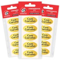 Etiqueta para Presente "COM Carinho" OVAL Dourado - Cartela com 100 Unidades