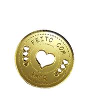Etiqueta redonda feito c/ amor 2,5 cm acrilico dourado c/25 uni