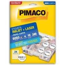 Etiqueta Redonda Pimaco 6093 Carta 42MM - 10 Folhas, 240 Etiquetas,