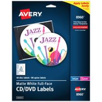 Etiquetas de CD de rosto inteiro imprimíveis Avery Matte White (8960) Etiquetas de CD de rosto inteiro imprimíveis Avery Matte White (8960)