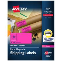 Etiquetas de envio Avery 2x4cm Neon Pink para impressora a laser 1000 Etiquetas de envio Avery 2x4cm Neon Pink para impressora a laser 1000