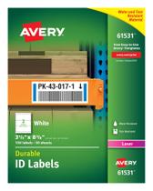 Etiquetas de identificação Avery Durable White Cover Up para impressora a laser