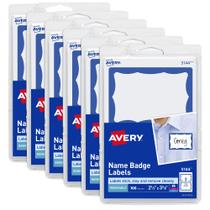Etiquetas de nome Avery 44144 brancas com borda azul 600 emblemas