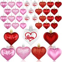 Etiquetas de Ornamentos em Formato de Coração - Dia dos Namorados (36 Peças) - Vermelho, Rosa e Branco