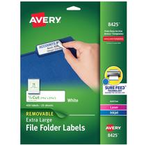 Etiquetas de pasta de arquivos Avery 8425 X-Large 1/3 Cut 450/PK White Etiquetas de pasta de arquivos Avery 8425 X-Large 1/3 Cut 450/PK White