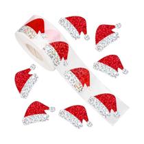 Etiquetas De Presente De Natal Com Glitter Em Forma De Chapéu De Papai Noel Vermelho, 500 Peças,