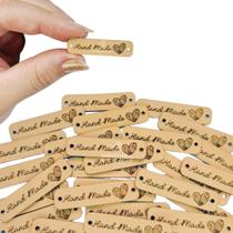 Etiquetas Hand Made Com Desenho Coração Retangular 4x1 Cm - 50 Und