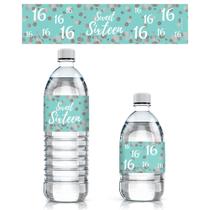 Etiquetas para garrafas de água DISTINCTIVS Sweet 16 Party x24 azul/prata Etiquetas para garrafas de água DISTINCTIVS Sweet 16 Party x24 azul/prata