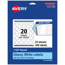 Etiquetas redondas Avery Sure Feed Technology 1,5 cm 500 brancas Etiquetas redondas Avery Sure Feed Technology 1,5 cm 500 brancas