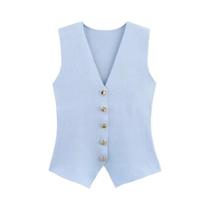 ETJ 2025 nova moda feminina elegante all-match com decote em V sem mangas colete jaqueta de malha