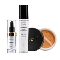 Eudora Kit Skin Perfection Pele Morena Pó Solto + Primer Glow + Bruma Fixadora