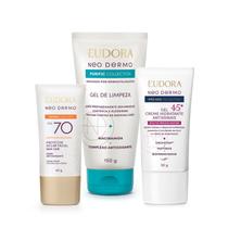 Eudora Neo Dermo Purific Gel De Limpeza Facial 150g, Protetor Solar Sem Cor Fps 70 40g + Pró Age Gel Creme Facial 45+ 50g