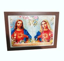 Exclusivo Quebra-cabeça 24 peças MDF com Moldura Sagrado Coração de Jesus