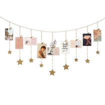 Exibição de fotos suspensa Mkono Boho Decor Wooden Stars Garland