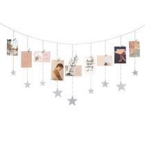 Exibição de fotos suspensa Mkono Boho Decor Wooden Stars Garland