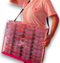 Expositor Acrílico Rosa para 56 Caixinhas com Tampa e Alça - Personalização com Logo Expositor Acrílico Rosa para 56 Caixinhas com Tampa e Alça - Personalização com Logo