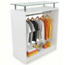 Expositor Central Com Vidro Cabideiro Arara Para Loja De Roupas Boutique Comércio Mdf ALBERGONI
