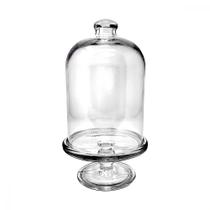 Expositor de Alimentos Boleiro Vidro Riscas com Tampa Prato Suporte Porta Bolos Doces Boleira Bandeja Cozinha 22,5cm