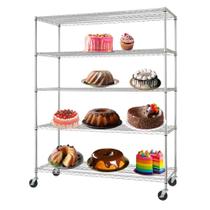 Expositor De Bolos 5 Prateleiras Aço Cromado Aramada Rodízio
