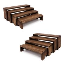 Expositor de madeira Yikaroeli Conjunto marrom de 8 peças e 4 camadas Expositor de madeira Yikaroeli Conjunto marrom de 8 peças e 4 camadas