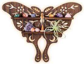 Expositor de prateleira ANROYE Luna Moth Crystal com madeira de pinho clara