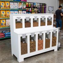 Expositor Dispenser de Ração Pet Box 10 Divisões Retangular com Vidro Branco Cód.510