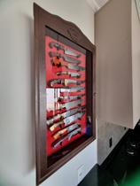 Expositor Facas 12 Facas Luxo Vermelho com Acrílico e Porta