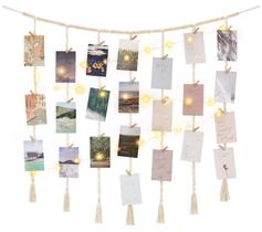 Expositor fotográfico suspenso em macramê, decoração de parede, mono com luzes