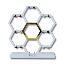 Expositor Hexágono de Brincos em Acrílico - Branco com Dourado Expositor Hexágono de Brincos em Acrílico - Branco com Dourado