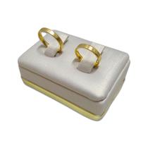 Expositor Par de Alianças Retangular Forrado OffWhite - Detalhe Dourado