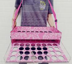 Expositor para doces brigadeiros de andar, gaveta em acrílico com trava cor rosa florido