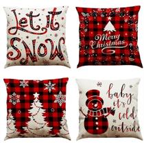 Expositores de enfeites de férias, conjunto de 4 capas de travesseiro de Natal de 18 a 18 polegadas para decorações de natal, fazenda, búfalo preto e vermelho