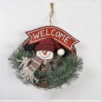 Expositores de enfeites de férias grinalda de Natal de 20 cm para guirlanda de pendurar porta da frente com enfeites de boneco de neve grinalda de vime natural