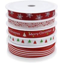 Expositores de enfeites de férias pacote de fitas de gorgorão de natal 5 rolos 5m fita colorida de tema de natal fita de cetim larga para