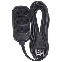 Extensão 2 Metros Tripolar Preta Com 3 Tomadas 2P+T Fiolux