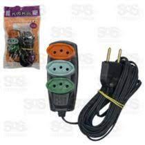 Extensão 3 metros - 3 tomada tripolar 10a - pino macho 2p - fio paralelo 0,75 preto plug plus Extensão 3 metros - 3 tomada tripolar 10a - pino macho 2p - fio paralelo 0,75 preto plug plus