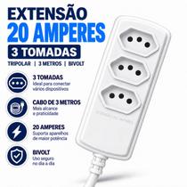 Extensão 3 tomadas para ar condicionado geladeira secador 20 amperes 3 metros branco - Force Line