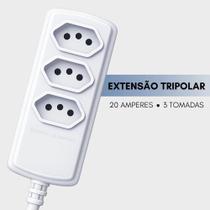 Extensão 3 Tomadas Tripolar 20 Amperes 5 Metros Branco Force Line Extensão 3 Tomadas Tripolar 20 Amperes 5 Metros Branco Force Line