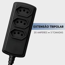 Extensão 3 Tomadas Tripolar 20 Amperes 5 Metros Preto Force Line Extensão 3 Tomadas Tripolar 20 Amperes 5 Metros Preto Force Line