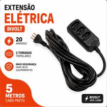 Extensão 3 Tomadas Tripolar 20 Amperes 5 Metros Preto Force Line Extensão 3 Tomadas Tripolar 20 Amperes 5 Metros Preto Force Line