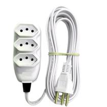 Extensão 5 Metros 2 Pinos + Tomadas Cabo Chato Televisão Geladeira Computador Cor Preta Ilumi 171002