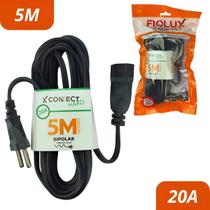 Extensão 5 Metros Reforçada Fiolux 20a 2pinos Bivolt Preto
