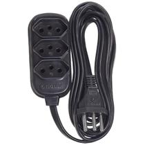 Extensão 5 Metros Tripolar Preta Com 3 Tomadas 2P+T Fiolux Extensão 5 Metros Tripolar Preta Com 3 Tomadas 2P+T Fiolux