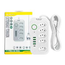 Extensão 5 Tomadas + 4 USB + USB-C Filtro de Linha B-Max Extensão 5 Tomadas + 4 USB + USB-C Filtro de Linha B-Max