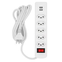 Extensão 5 Tomadas Filtro De Linha Com 2 USB 2 Metros Compacto Fio Grosso Premium